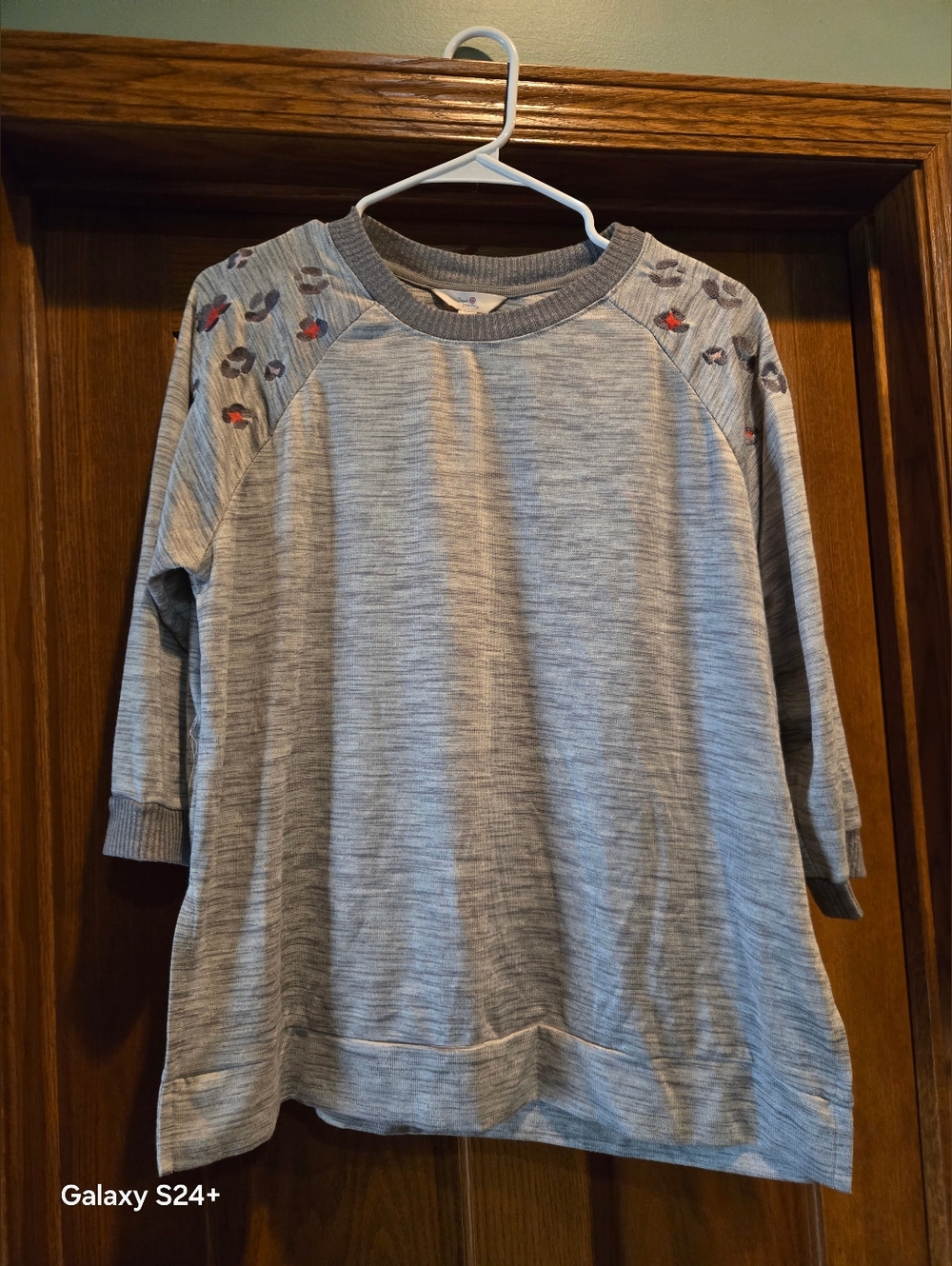 Secret Treasures Light Heather Gray Sweatshirt with Floral Accent